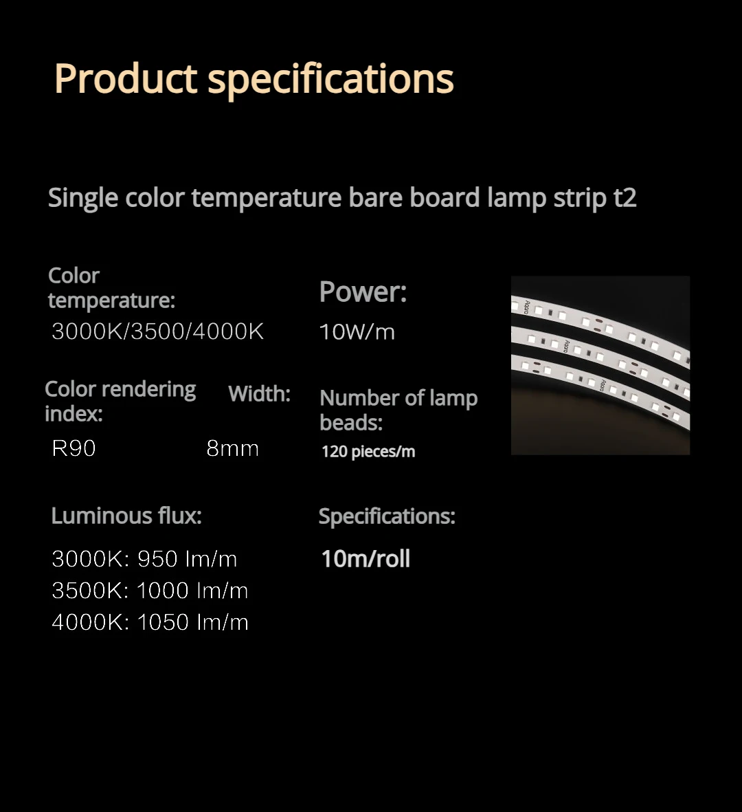 Aqara Smart Light Strip T2 Jednokolorowa taśma LED z regulacją temperatury barwowej, cienka, bez obudowy, T2 Thin LED Ra90 1050lm/m, lampa domowa, oświetlenie tła.