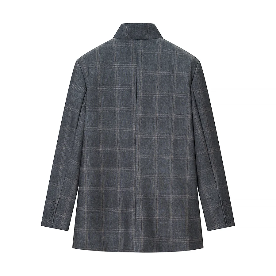 HH Damen Mode Karierter Blazer Mantel Stehkragen Langarm-Jacke 2026 Frühjahrstrend Lässige Büro-Dame Schicke Oberbekleidung – Detail 3