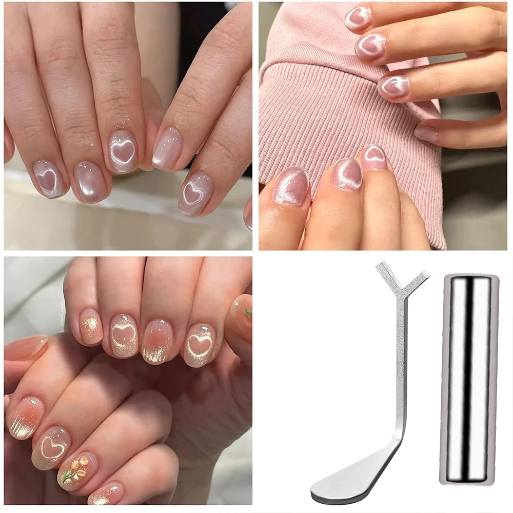 손톱 용 하트 고양이 눈 자석, 고양이 눈 자기 네일 아트 도구 세트 손톱 용 Y 자형 가이드가있는 자석 스틱, DIY 매니큐어 키트