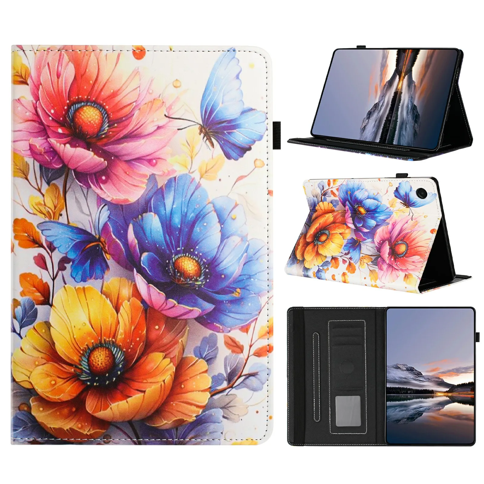 

Litchi Grain Painting Leather Case for Samsung Galaxy Tab A11+ / A9+ Card Slot Tablet Cover with Auto Wake / Sleep - Flower