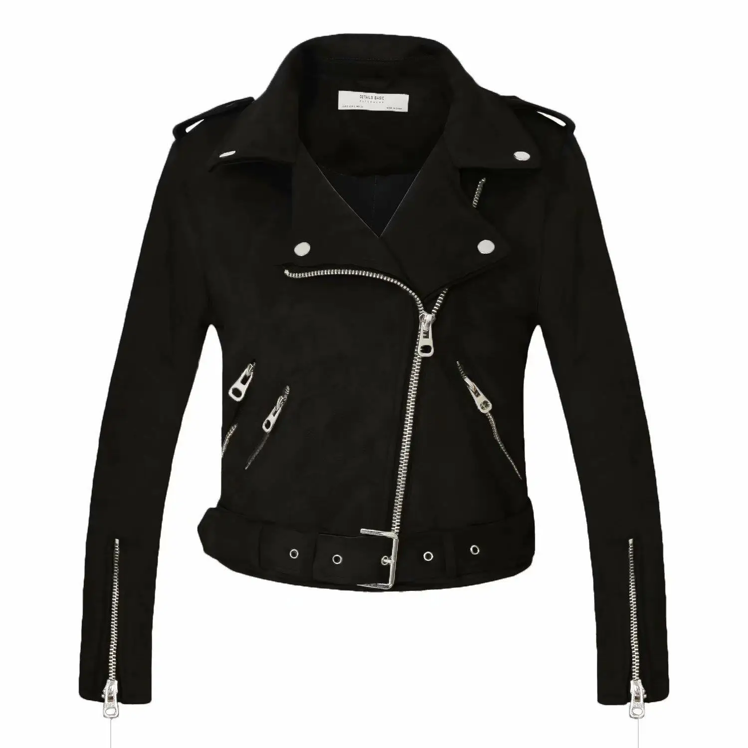 Dames Street Sle ort Motorcycle Jaet Lapel Leer Synthetisch materiaal Winter Faion Damesjas Middellange lengte