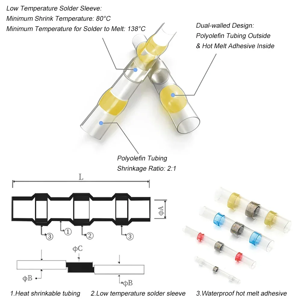 50-478PCS Terminal Heat Shrink Tubing Cable Sleeves Waterproof Solder Seal Wire Connector Electric Cabel Protection with Heater