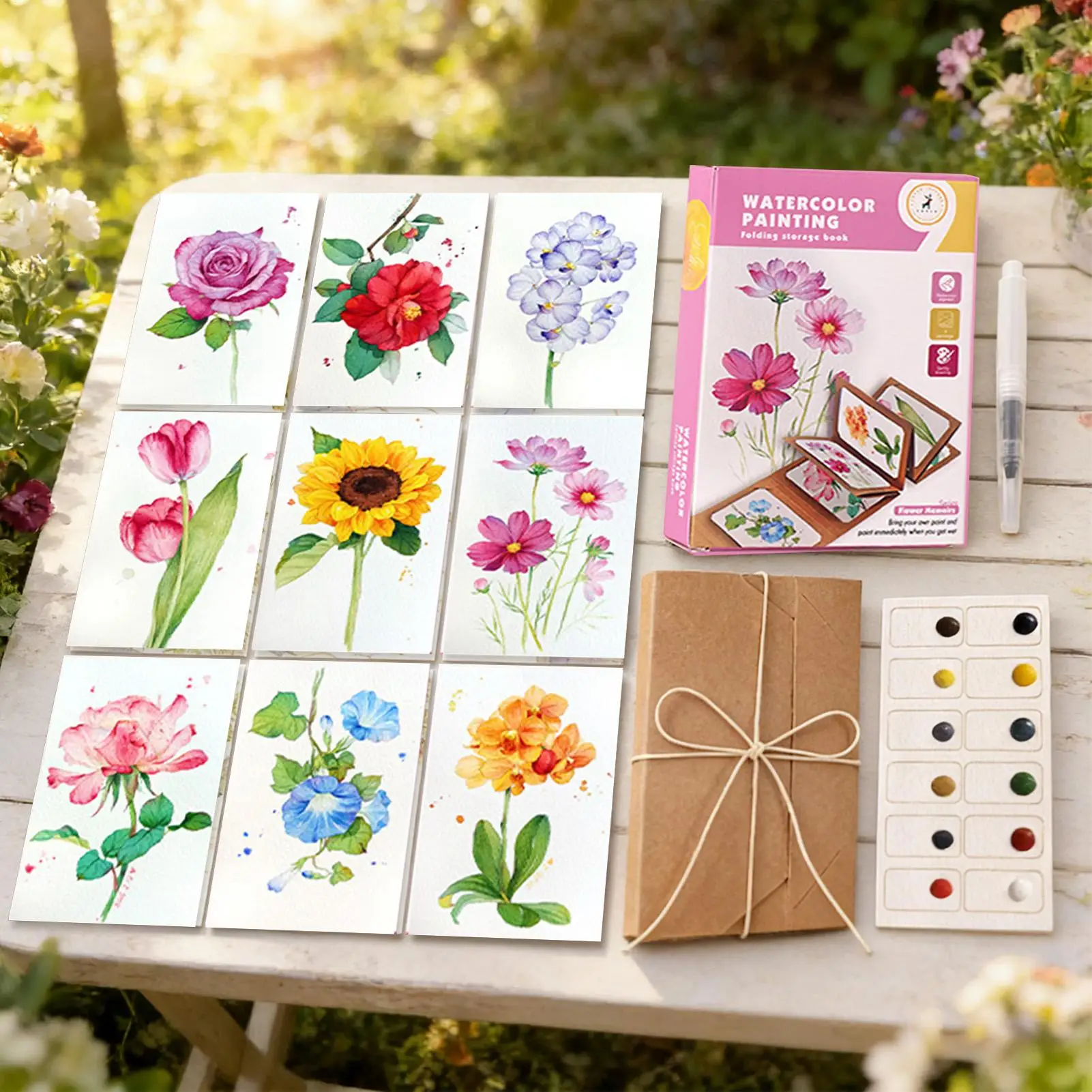 Mini Aquarell-Reiseset Tragbares Malset mit Pinsel & Malblock für Outdoor-Skizzieren, Reisetagebuch & Mehr für Anfänger