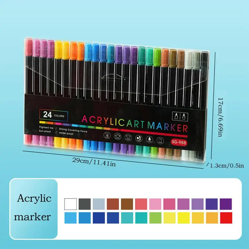 Farbmarker, Farbstifte, Acryl-Marker-Set, wasserdicht, 24/36 Farben, Pinselspitze, Schreibwaren, Kunstbedarf zum Malen von Graffiti