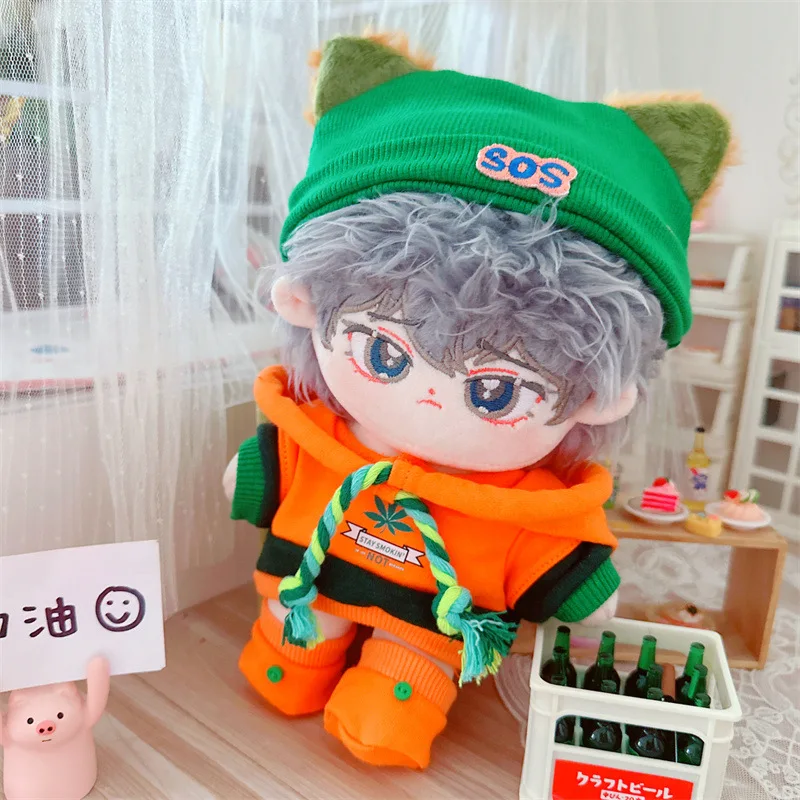 

Cartoon Orange Hoodies Green Hat Suit Boy Plush Doll Cute Stuffed Soft No Attribute Cotton Doll DIY Clothes Accessory OutfitToy