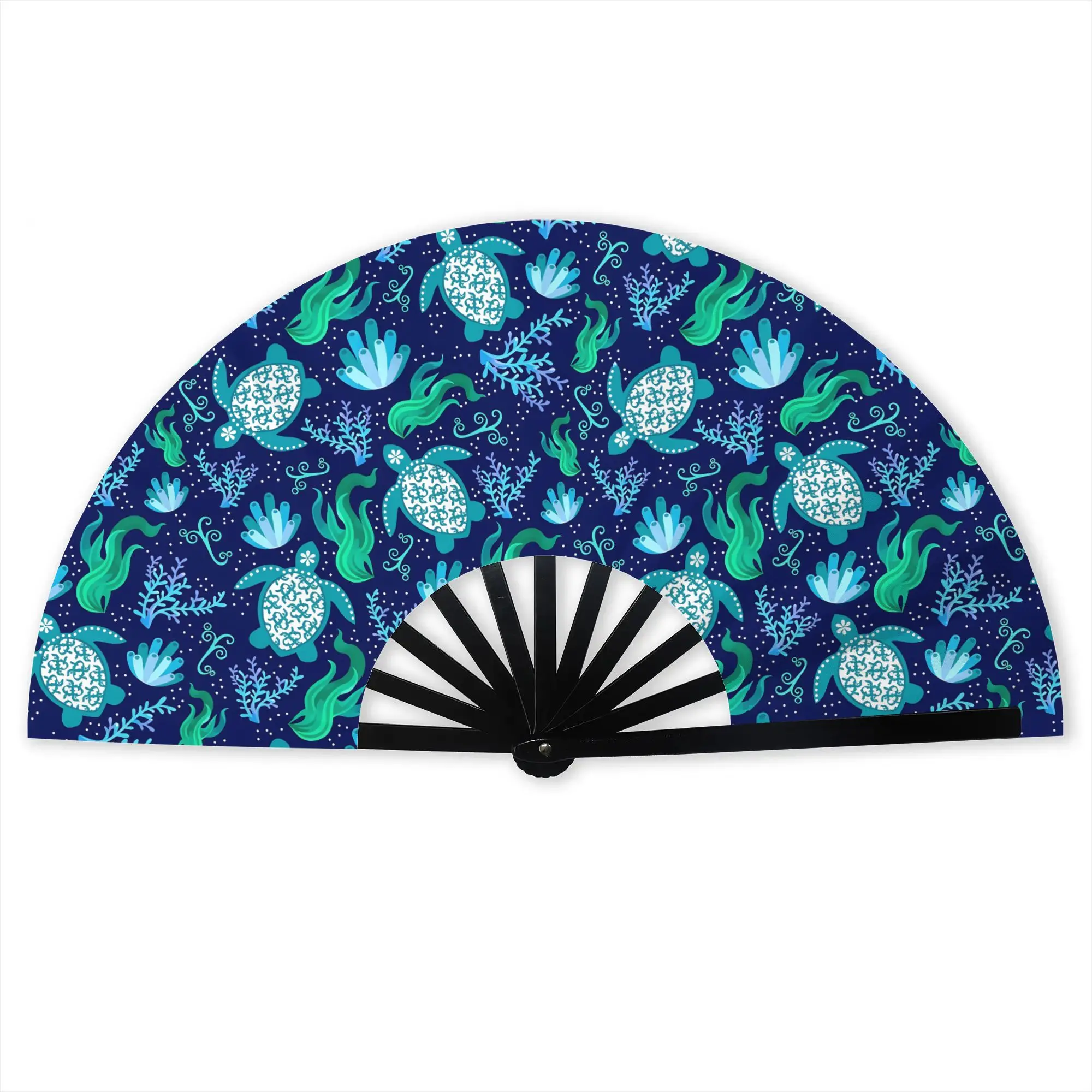 Bigger Scale Sea Turtles on Navy Hand Fan Promotional Gift Wedding  Durable Folding Fans Unique Bulk Pack Fan