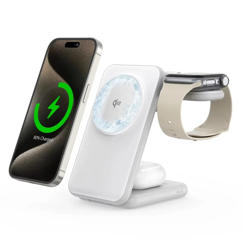 

25W Ice Cooling 3 in 1 Wireless Charger Magnetic Foldable Portable for iPhone 16/iWatch/Headset