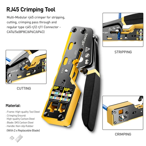 Imagen 2 del producto ZoeRax Kit de herramientas de red, kit de herramientas de engarzado RJ45, herramienta de engarzado RJ45, probador de cables, herramienta de punzonado, pelador