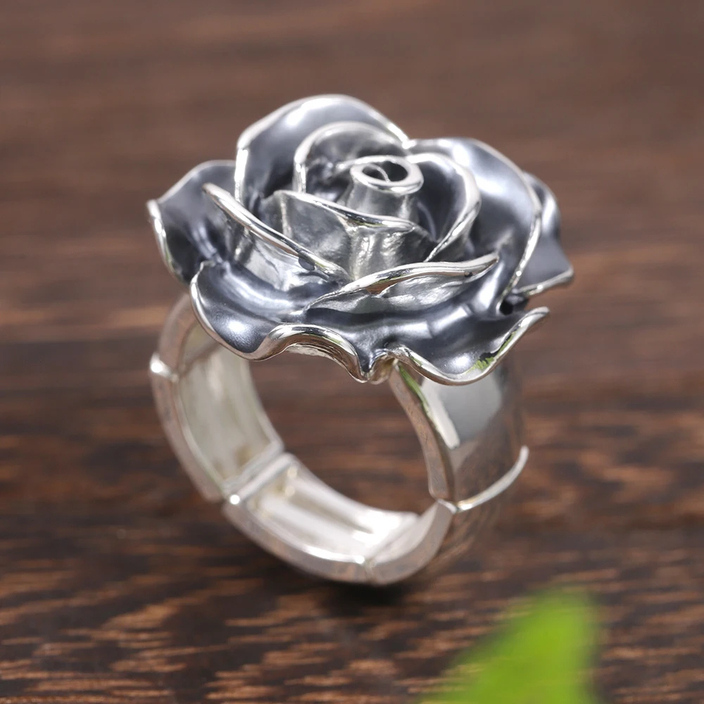 Fashion Drip Oil Flower Rings for Women Accessories Trendy Elastic Adjustable Wide Silver Color Ring Party Prom Jewelry Gift