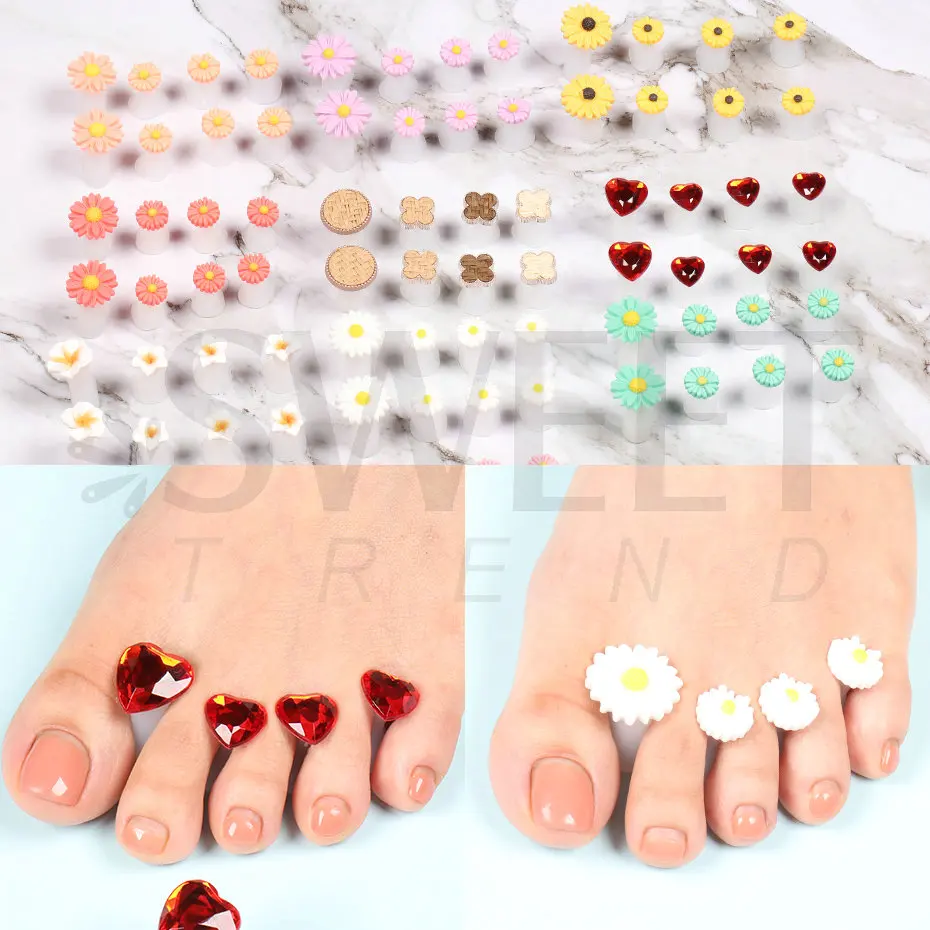 8 Pcs/Pack Silicone Toe Separator Cute Soft Pedicure Tools Daisy Flower Heart Rhinestone Foot Finger Separator Care Tools BES13