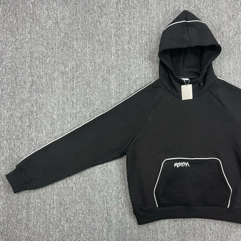 

Patchwork Stripe Mertra Hoodies Men Woman High Quality Vintage Embroidery Letter Casual Hip Hop Hooded Sweatshirt Tops