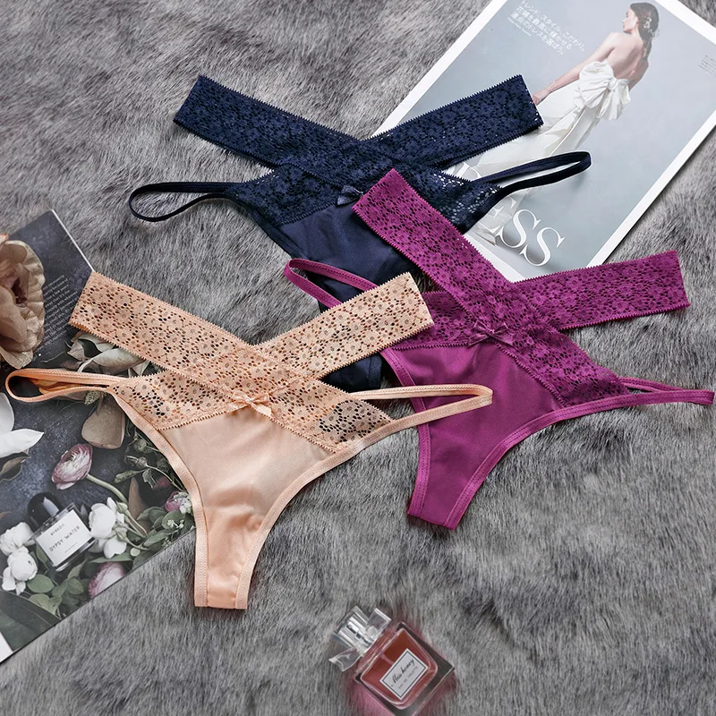 Damenhöschen Sexy Spitzenhöschen für Frauen Transparent Low-Waist aushöhlen Tanga Nahtloser G-String Unterwäsche Dessous Weiblich B