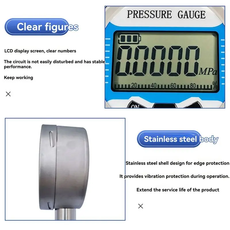 G1/4 Thread Gas Water Oil Air Fuel Pressure Measurement 100Mm Dial 0-60Mpa LCD Display Pressure Gauge-A68E