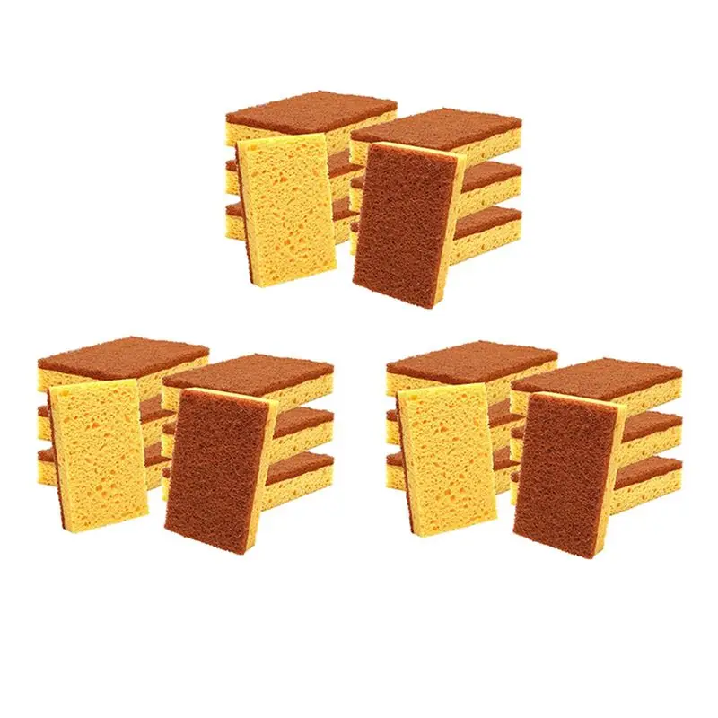 AB33-Natural Plant Based Scrub Sponge 24 Pack,Palm Fiber Scrubber Sponge With Non Scratch Biodegradable Compostable Sponges