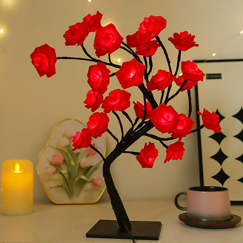 

Table Lamp Flower Tree Red Rose Lamps Fairy Desk Night Lights USB Operated Gifts for Wedding Valentine Christmas Decoration