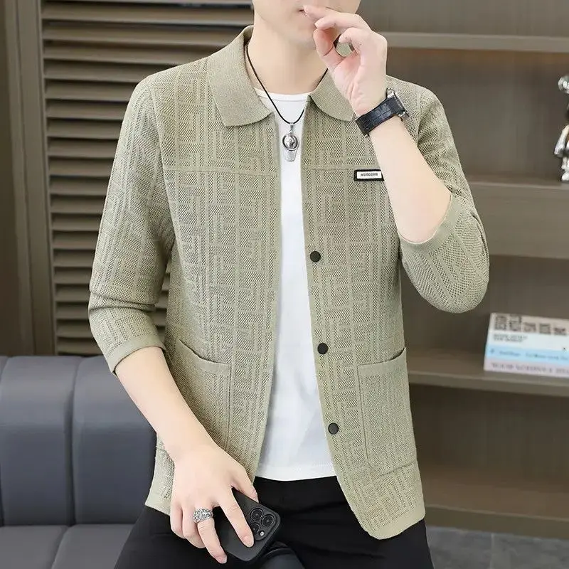 

Мужской повседневный вязаный кардиган-жакет на весну-осень, новый, с отложным воротником, вышивкой, простой, универсальный, на все сезоны