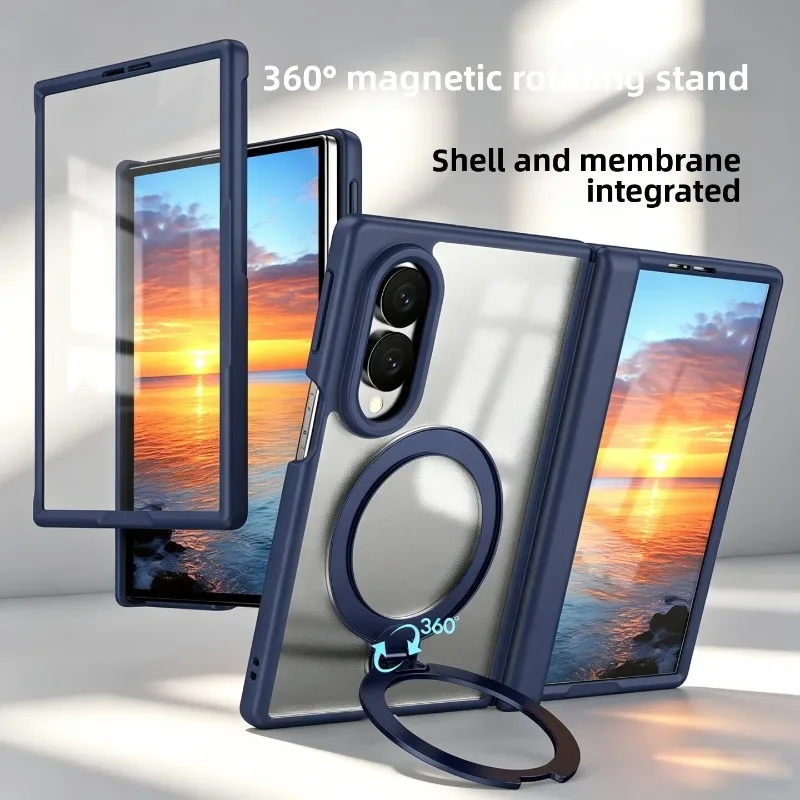 For Samsung Galaxy Z Fold 8 Wide Case Integrated Case & Screen Protector Skin-friendly PC Cover 360° Magnetic Rotating Stand