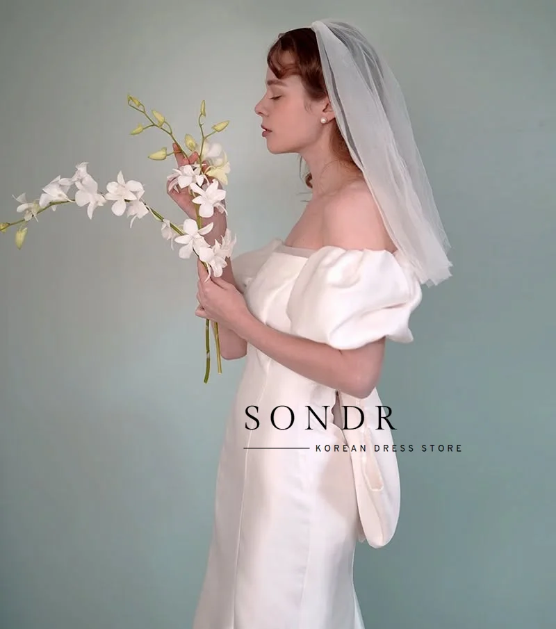 Sondr – robe de soirée de mariage élégante, Semi-sirène, personnalisée, longueur au sol, manches bouffantes, Corset au dos, robe de mariée, séance Photo
