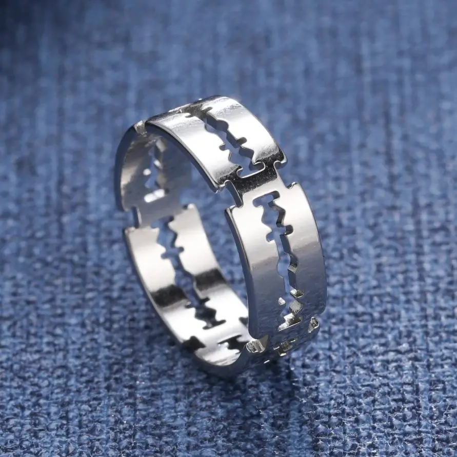 Blade Stainless Steel For Men Women Trend Punk Hip Hop Rock Wide Finger Ring Jewelry Party Birthday Gifts Wholesale