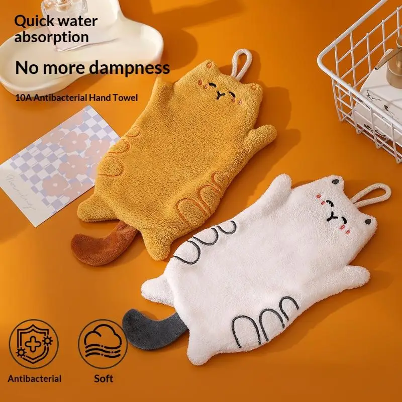 Cartoon Animals Hand Towel Absorbent Hand Cloth Bathroom Hanging Towel Kitchen Cleaning Wipe Cloth Cute Cat Bathroom Towels