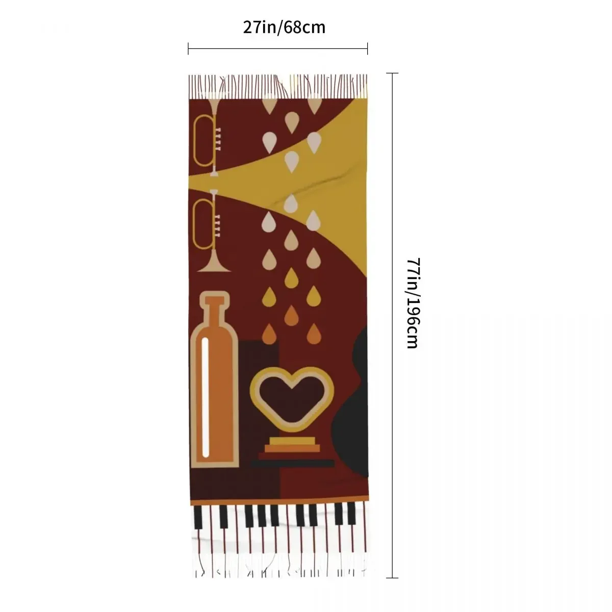 Tassel Scarf Large 196*68cm Pashmina Winter Warm Shawl Wrap Bufanda Female Retro Music Instruments Cashmere Scarves