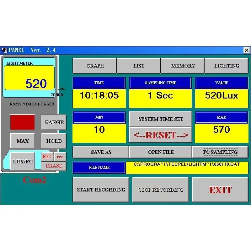 esclusivo registratore dati con misuratore di luce digitale TECPEL DLM-536 (Lux / candele tattili)