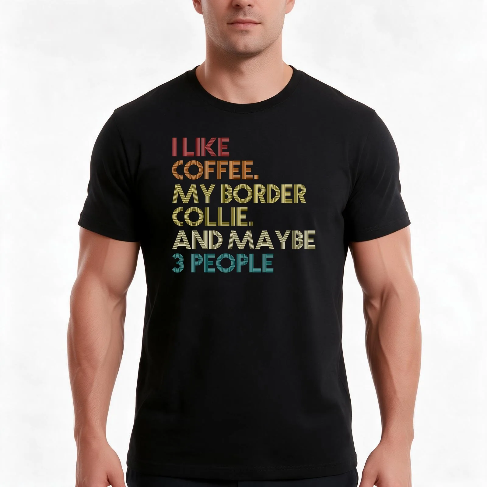 Border Collie Dog Owner Coffee Lover Funny Sarcastic Saying Quote Vintage Retro T-Shirt, Summer Casual Cotton Tee, 100% Cotton