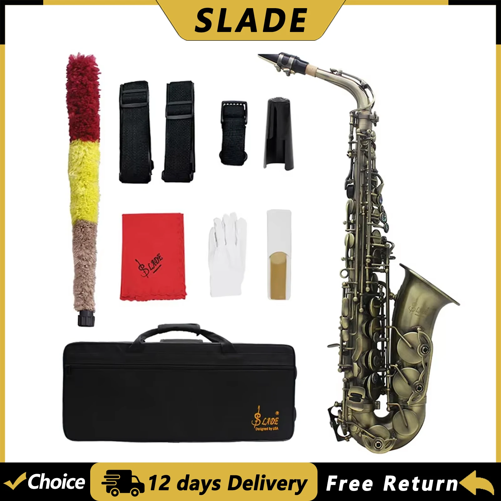 SLADE WSS956 Alto Saxophone Brass Body Eb Sax Bronze Saxofone with Case Reeds Gloves Parts & Accessories Woodwind Instrument