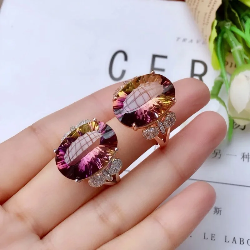 Topaz cincin janji 925 perak murni, cincin pertunangan pernikahan untuk pengantin wanita perhiasan jari mewah