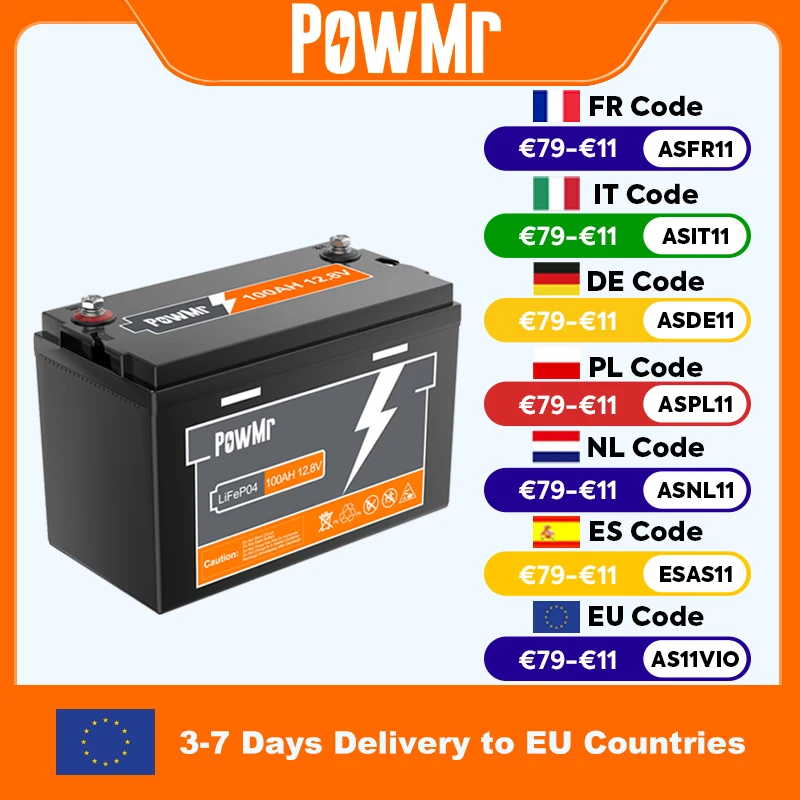 PowMr 300AH 200AH 150AH 100AH Lifepo4 batterie 12V 24V batteries batterie au Lithium solaire Rechargeable BMS Grade A 6000 + Cycle