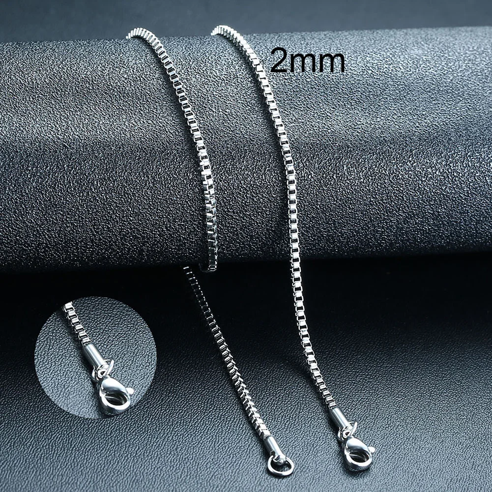 Klassische 1/2/3mm Breite Runde Box Kette Edelstahl Halsketten für Männer Lichtecht Platz Rolo Link Ketten Halsband Punk Schmuck – Detail 6