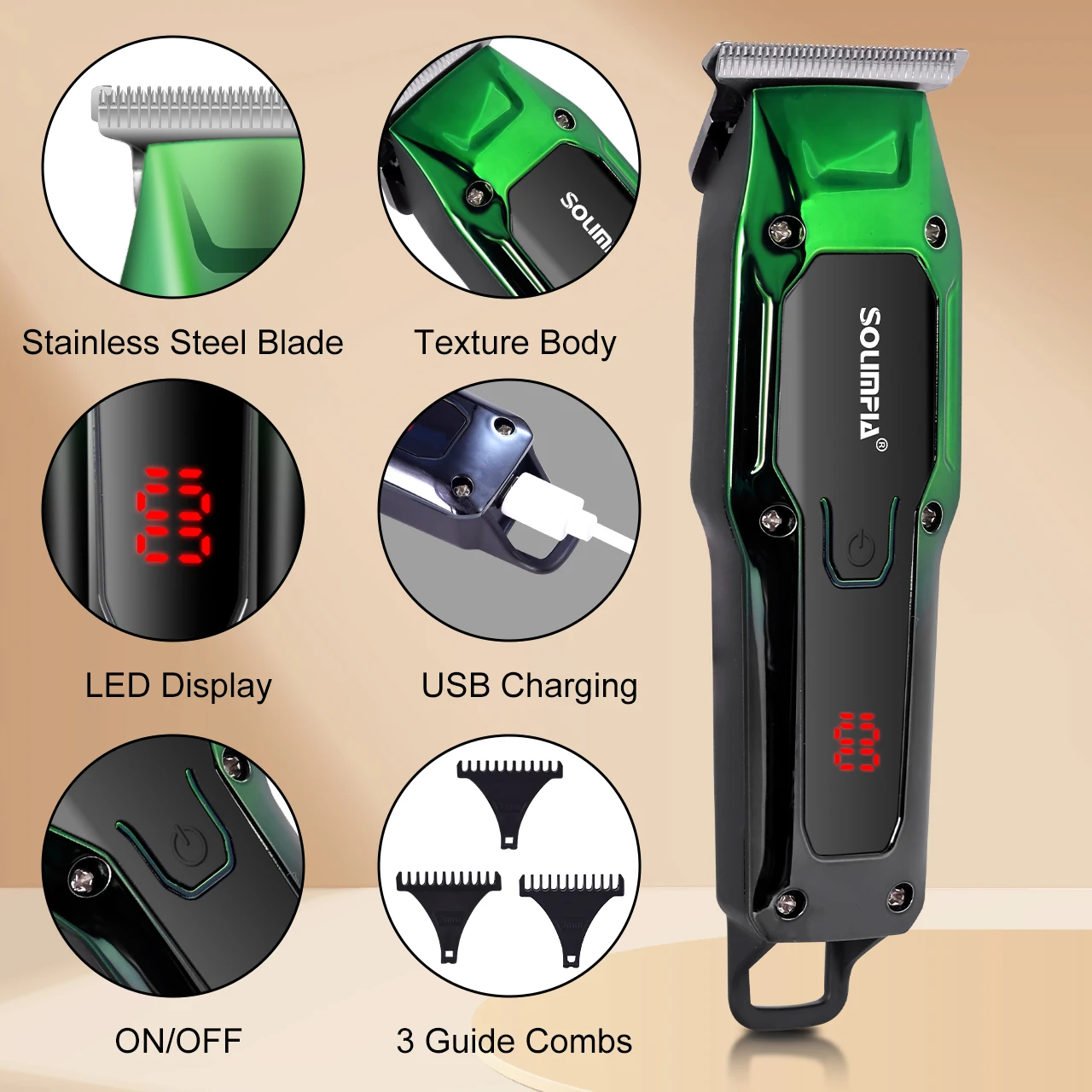 Solimpia Electric Hair Clippers Salon Dedicated Carving Scissors LCD Digital Trimming Electric Shaver