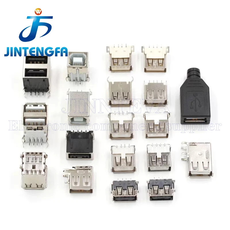 10Pcs USB Type A Standard Port Male Female Solder Jacks Connector PCB Socket SMT DIP 90/180 degrees Double USB2.0 USB-A DIY kit