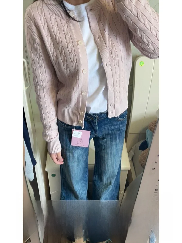 

American Style High Waist Straight Leg Deep Blue Jeans Women's Summer Thin Wide Leg Drapey Long Pants Retro High Street