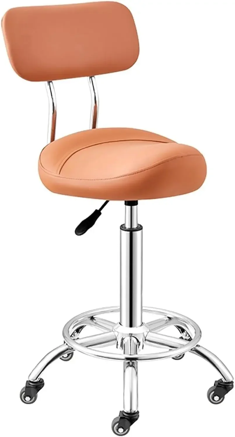 

Adjustable Rolling Saddle Stool Swivel Backrest Height Orange