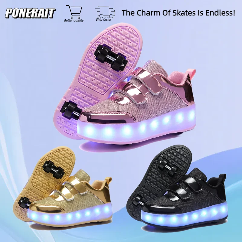 

Children's Roller Skates Shoes 2 Wheel Dual-Purpose Roller Skates Professional Double Row LED Outdoor Sports Shoelace Lighting