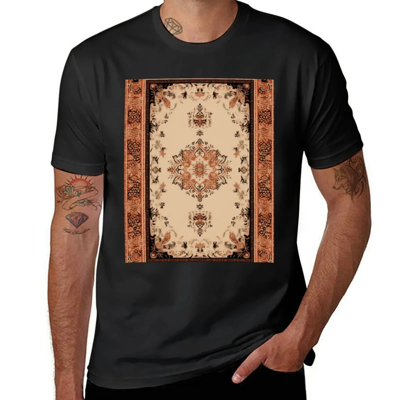 Ochre Persian Carpet T-Shirt summer clothes sweat blanks black t-shirts for men