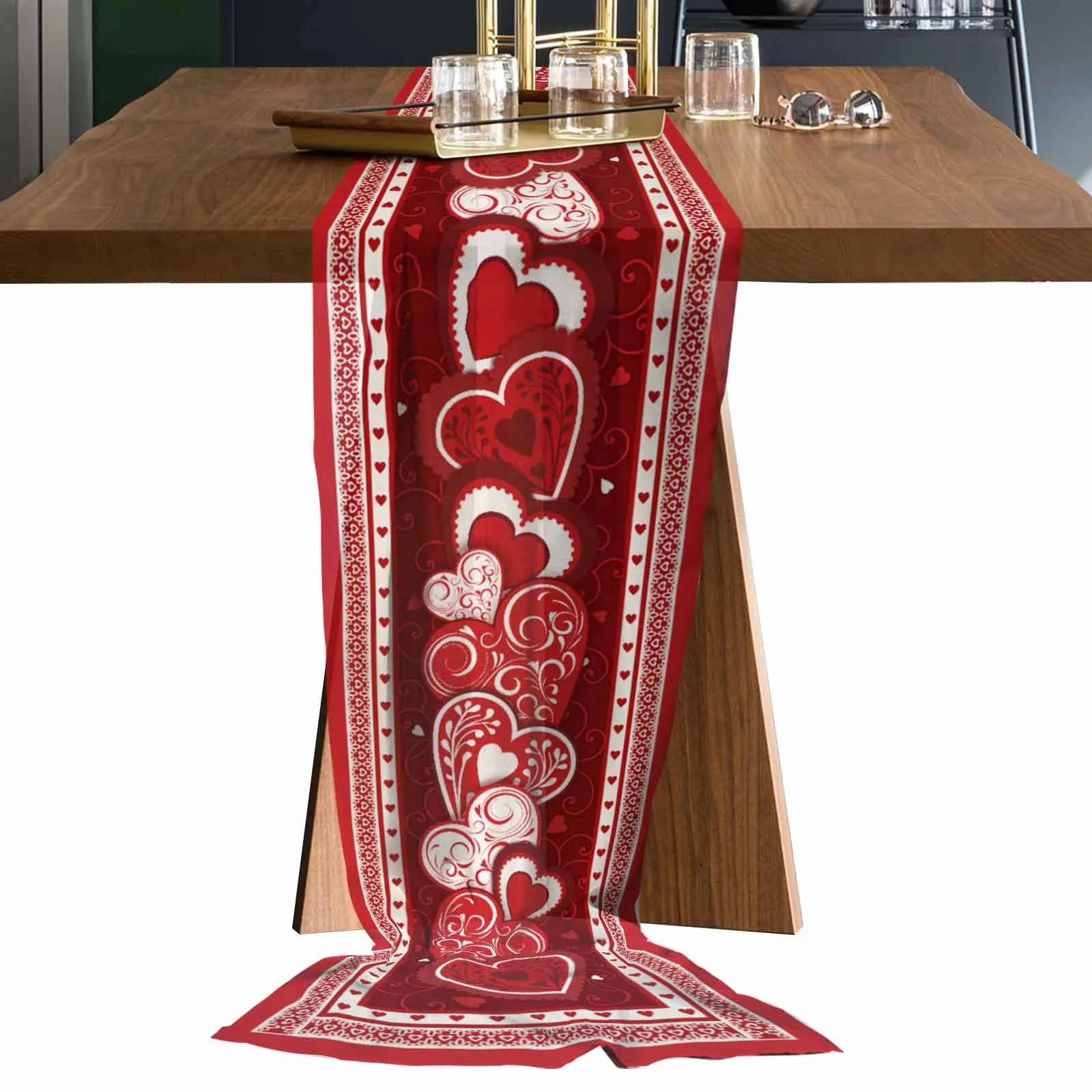 Valentine'S Day Love Romance Tulle Table Runner Wedding Decor Chiffon Table Runner Holiday Dinner Table Decoration