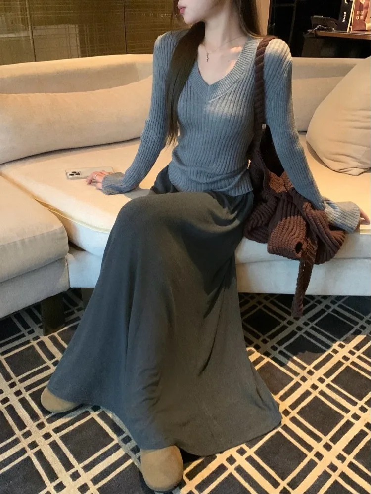 ay V-Ne Gebreide Trui Dames Herfst Winter Afslanken Faionable All-Match Overhead Top Ins Sle Pendelen Sle