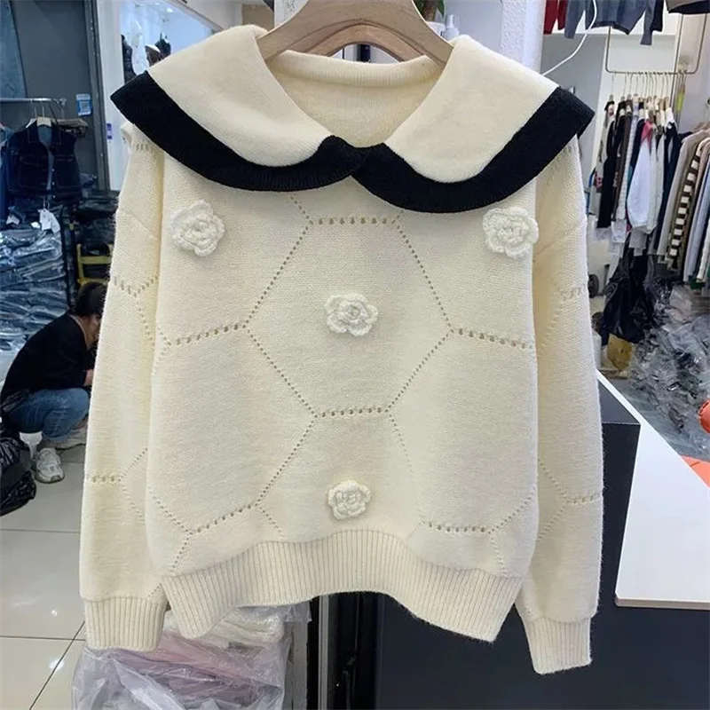 Autumn Winter New Loose Navy Neck Fashion Knitwear Top Loose Thickened Doll Neck Sweater Women's Forest Style Versatile Fashion