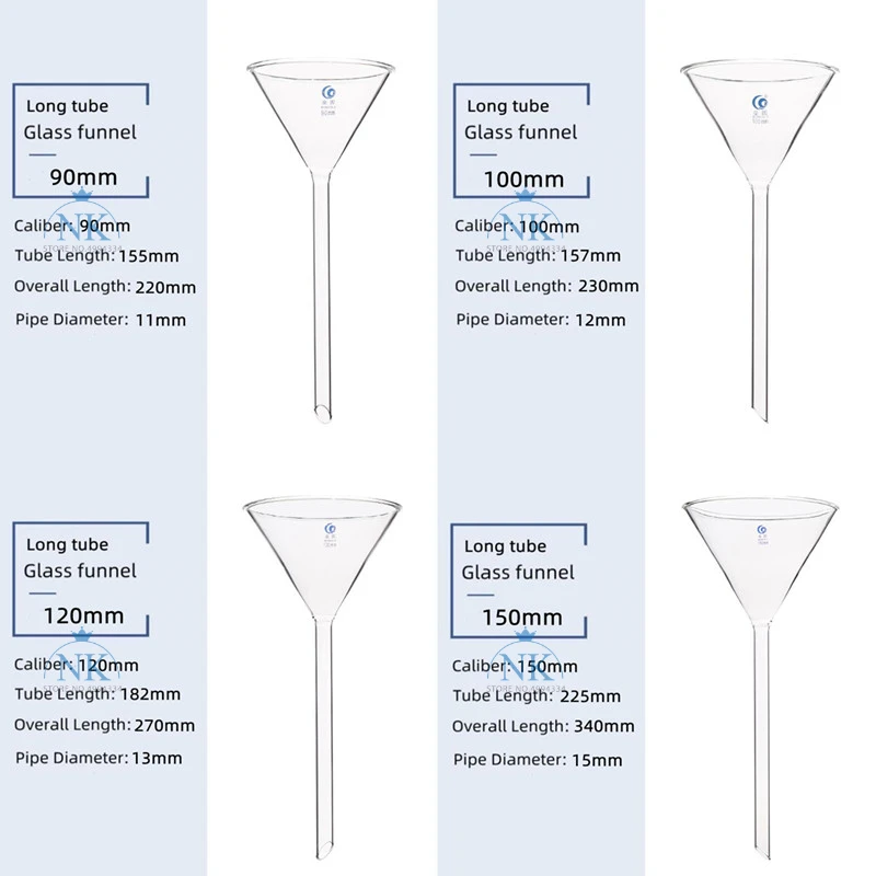 All sizes 50mm to 150mm Lab Long Stem Triangle Glass funnel Laboratory Chemistry Educational Stationery