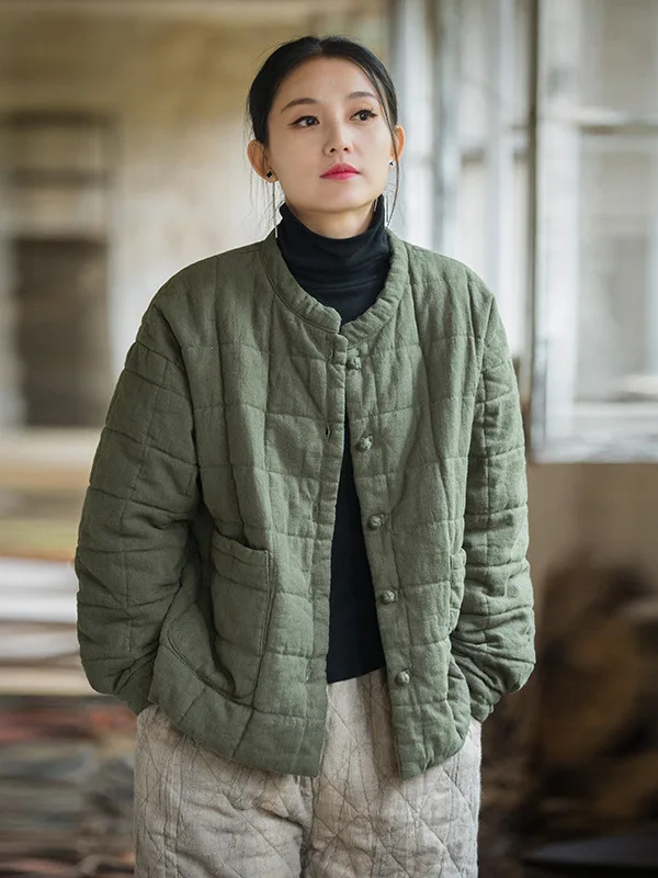 Damen-Langarmmantel mit lockerer Passform, 2025, neue Retro-Jacke aus Baumwoll-Leinen-Mischung, lässige Oberbekleidung mit Knöpfen für den Winter