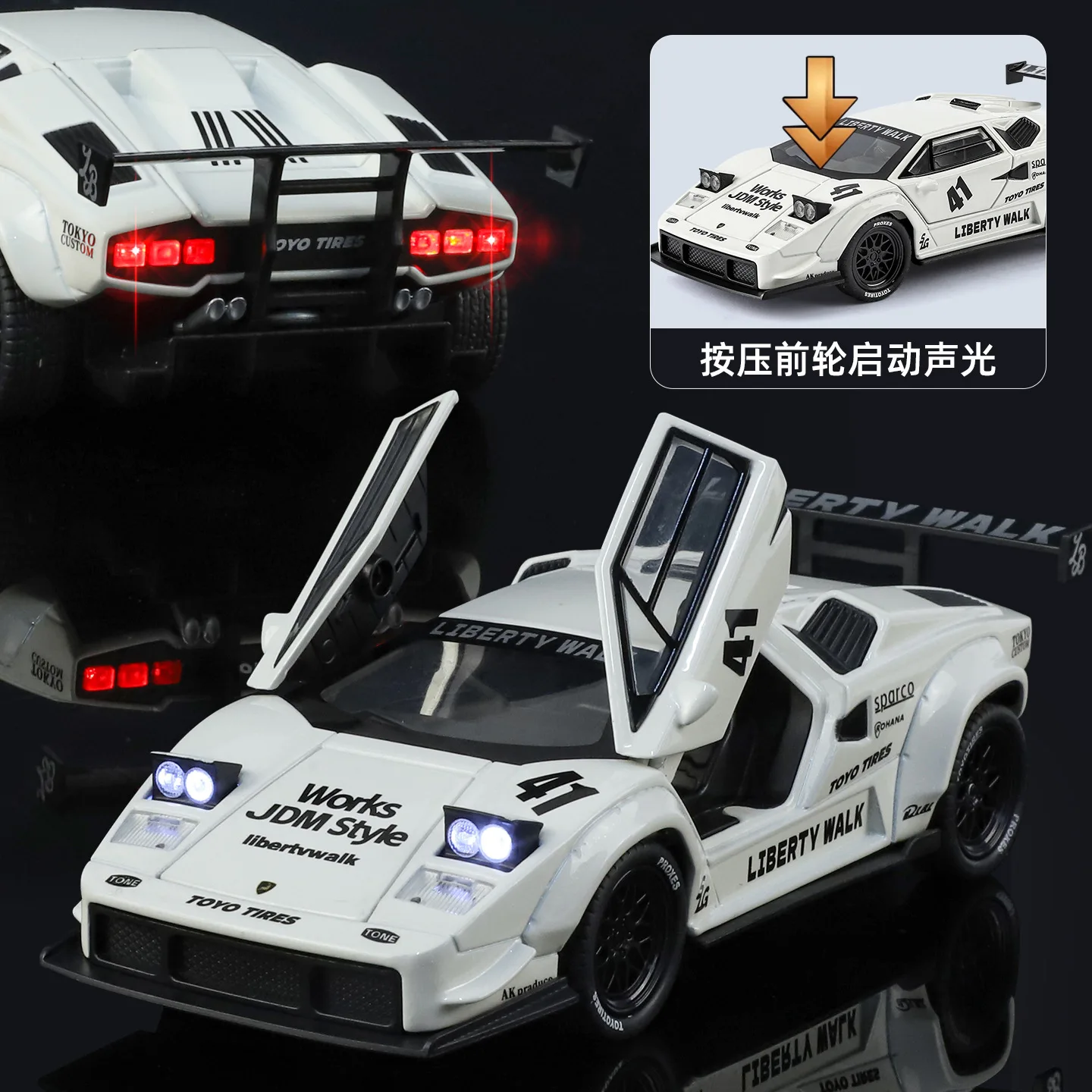 NOWY 1:32 Countach LBWK LP500S Supercar Model Samochodu ze Stopu Metali z Dźwiękiem i Światłem, Napędem Pull Back, Zabawka dla Dzieci, Kolekcjonerski Prezent Urodzinowy