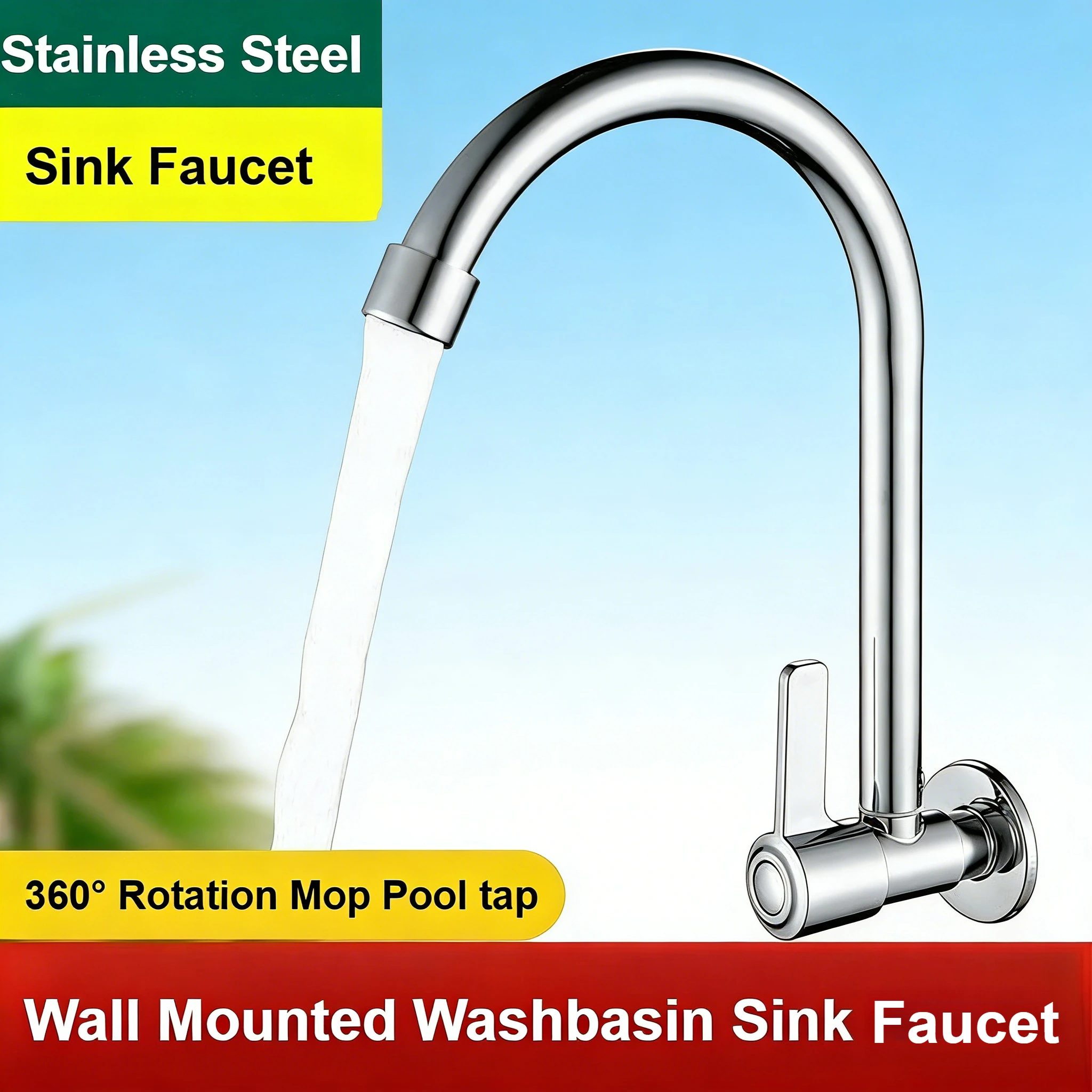 

Single Handle Basin Faucets Wall Mounted Stainless Steel Kitchen Faucet Household Cold Water Splash Proof Tap Bathroom Tap