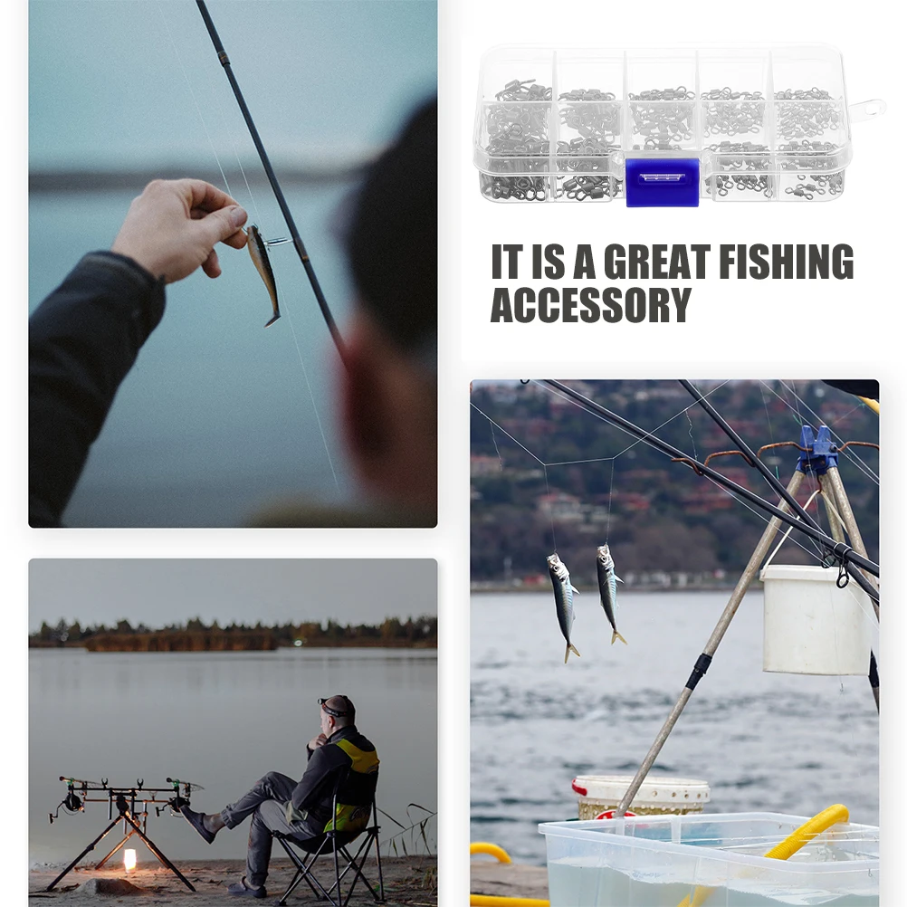 

210pcs Fishing Swivel Connector Set High Carbon Steel Rotary Ring Connectors for Braid Line Durable Tackle Accessories Hook