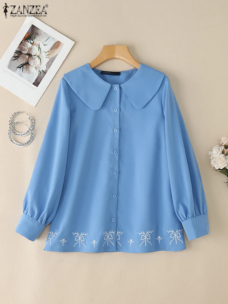 2025 ZANZEA Moda Donna Risvolto Camicetta a maniche lunghe Top Camicia musulmana Turchia Abaya Caftano Casual Floreale Blusas Abbigliamento islamico