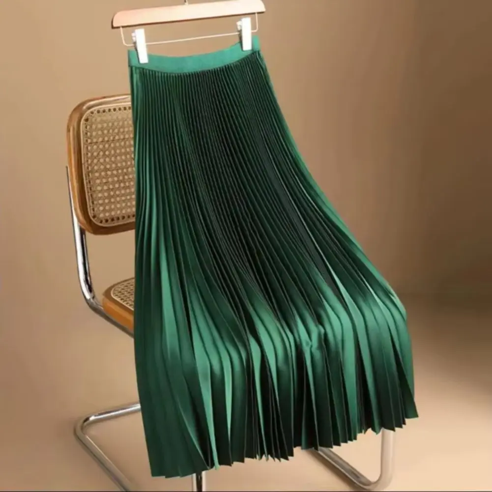 

Длина женской макси-юбки 2025 Новая модная женская плиссированная длинная юбка с высокой талией и высокой талией Однотонная эластичная повседневная юбка