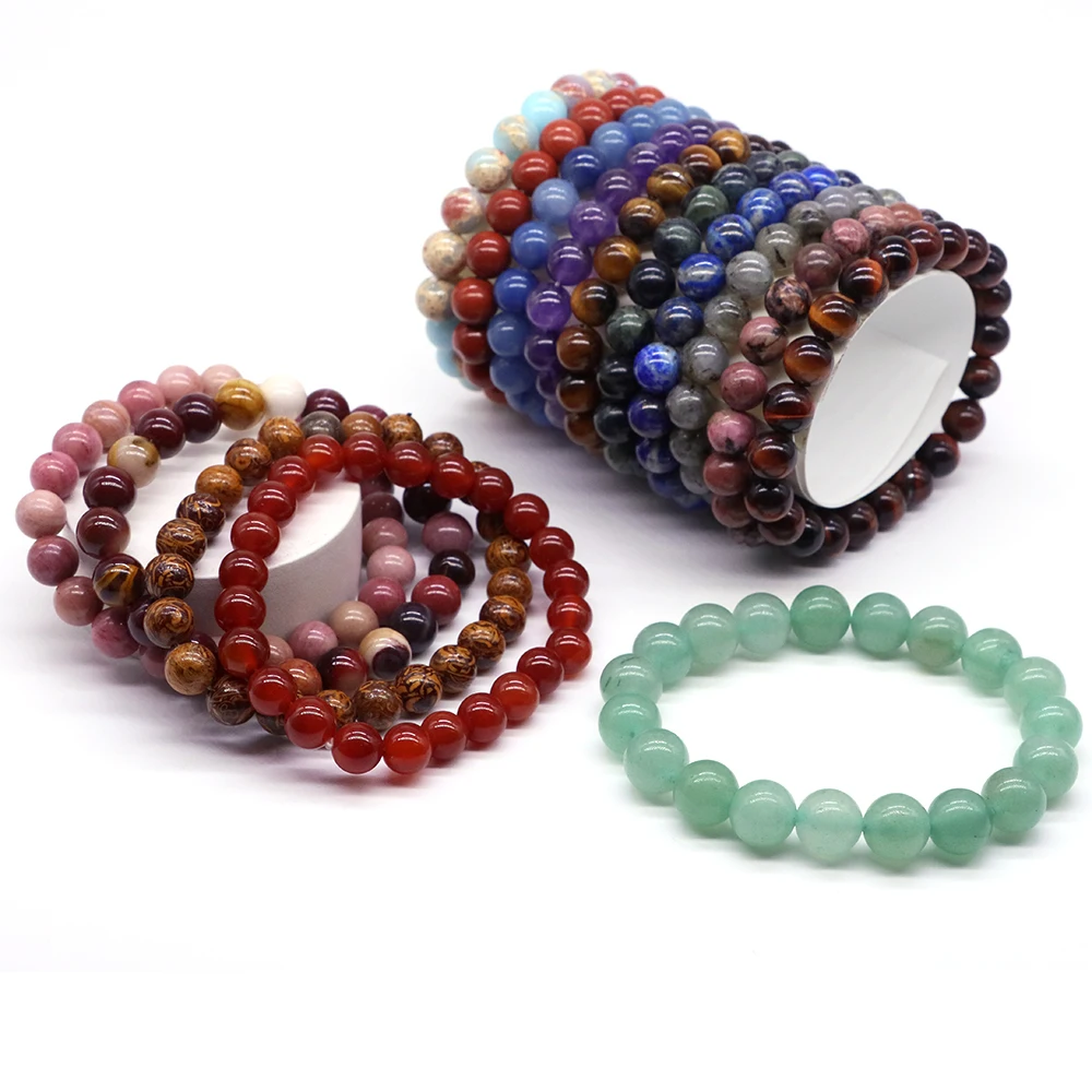Natürliche Stein Perlen Armband Amethyst Tigerauge Kristall Quarz Achat Edelstein Perle Armreifen Frauen Männer Reiki Healing Schmuck Geschenke