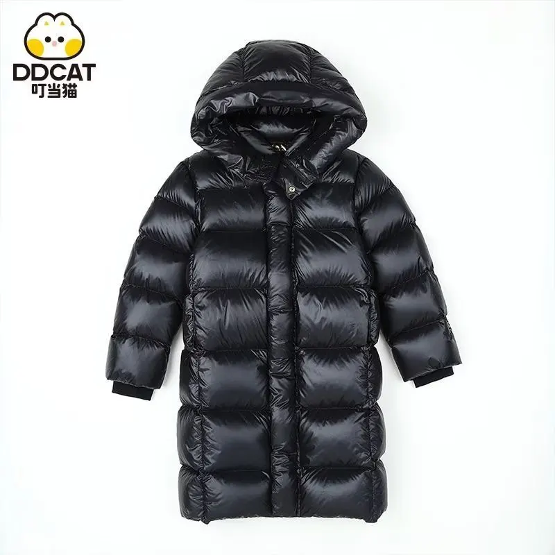 Winter jacket for Boys Girls Long Length Down Jacket Black Thickened Hooded Coat Big Childrens Kids Jacket 2023 New 6 7 8 12  14