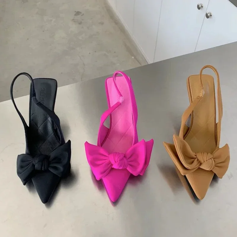صندل فرنسي صيفي جديد لعام 2024 بكعب عالٍ بفيونكة صغيرة أحذية خرافية أحذية نسائية